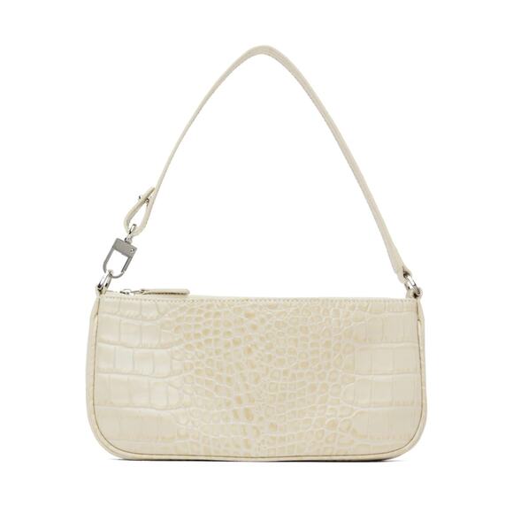 BY FAR Handbags - By Far Rachel Shoulder Bag Off White NWT Croc Embossed Leather Silver Hardware